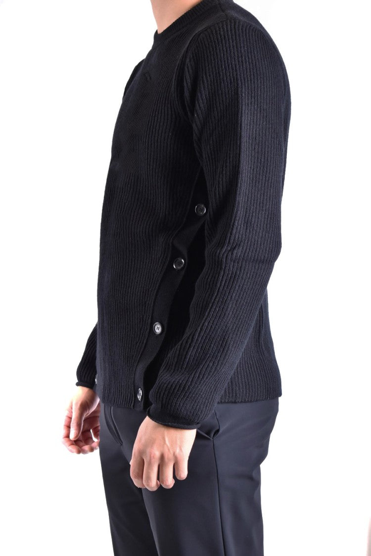 Moschino Ribbed Black Wool Knitwear With Decorative Button Accents