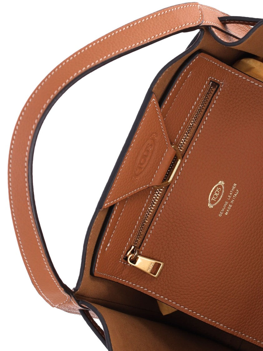 Tod's Brown T Signature Calfskin Tote Bag