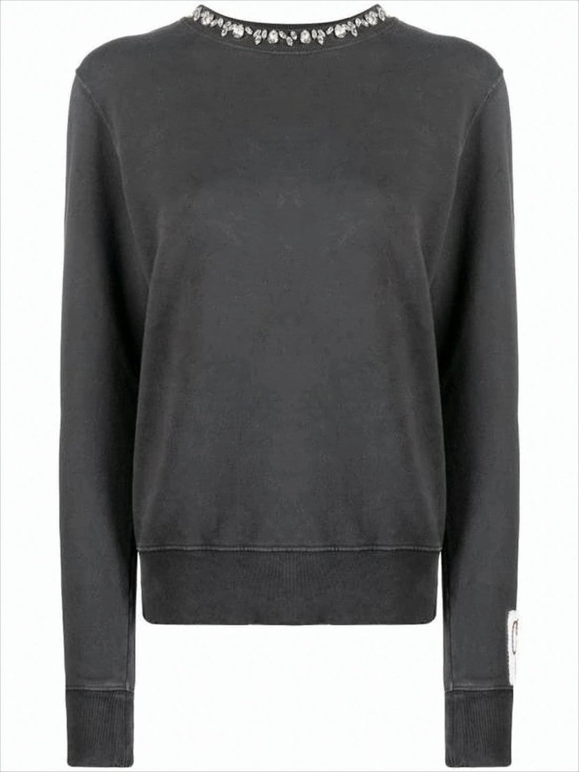 Golden Goose Relaxed Fit Long Sleeve Black Sweatshirt With Decorative Detail
