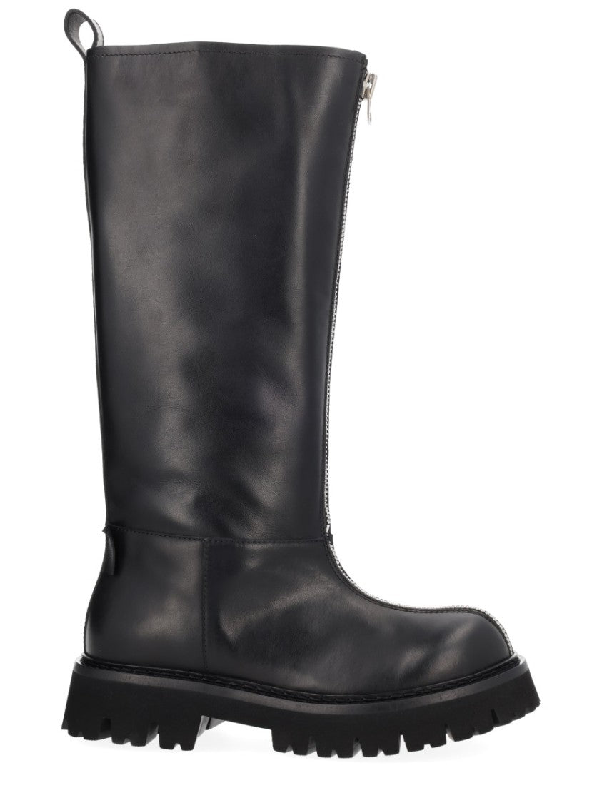 Moschino Black Zipper Lamb Leather Platform Boots