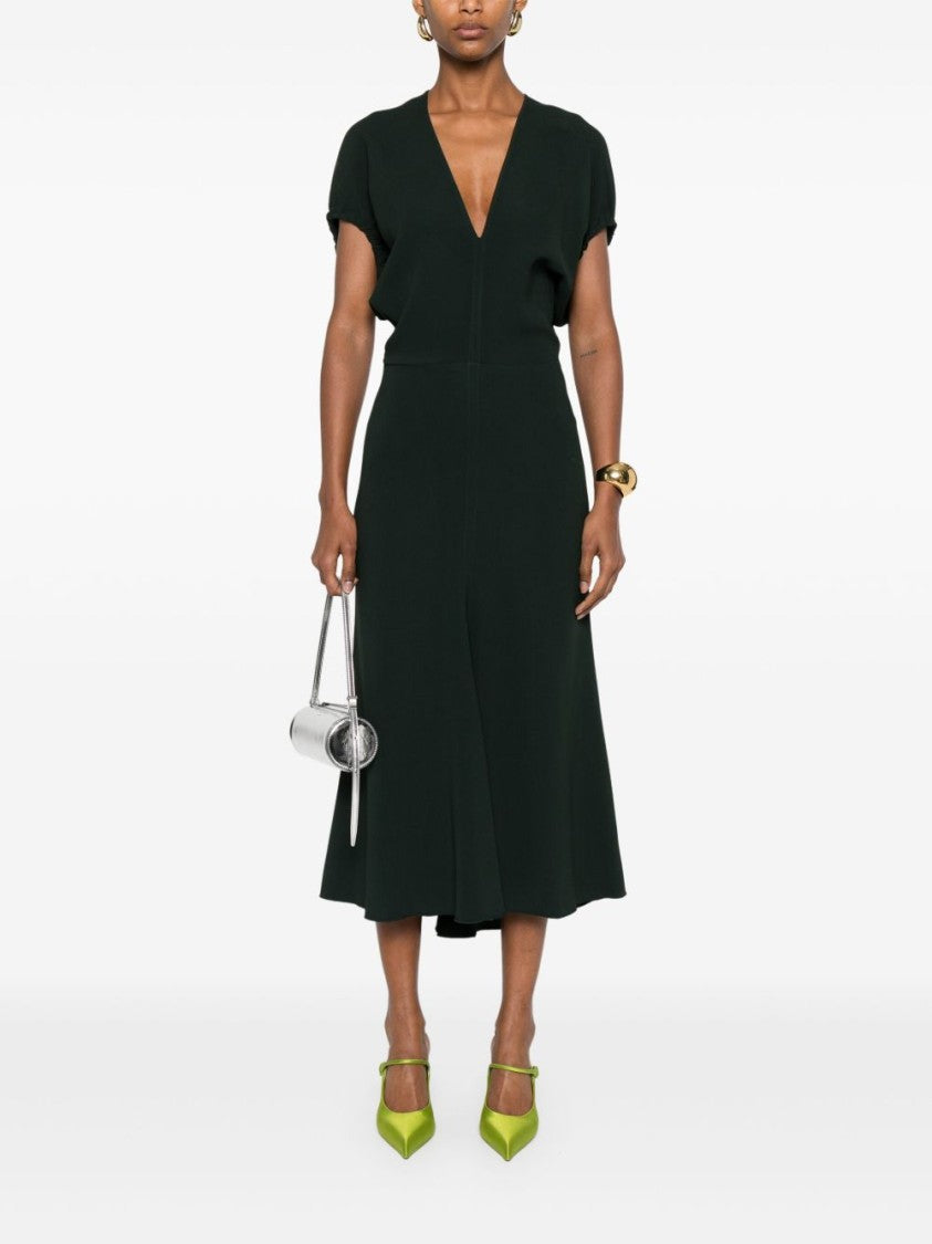 Victoria Beckham Midi Dress With Deep V-Neckline