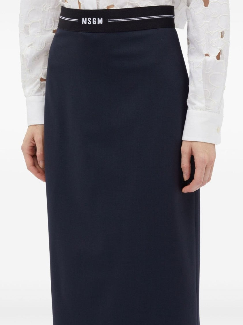 Msgm Navy Blue Wool Skirt