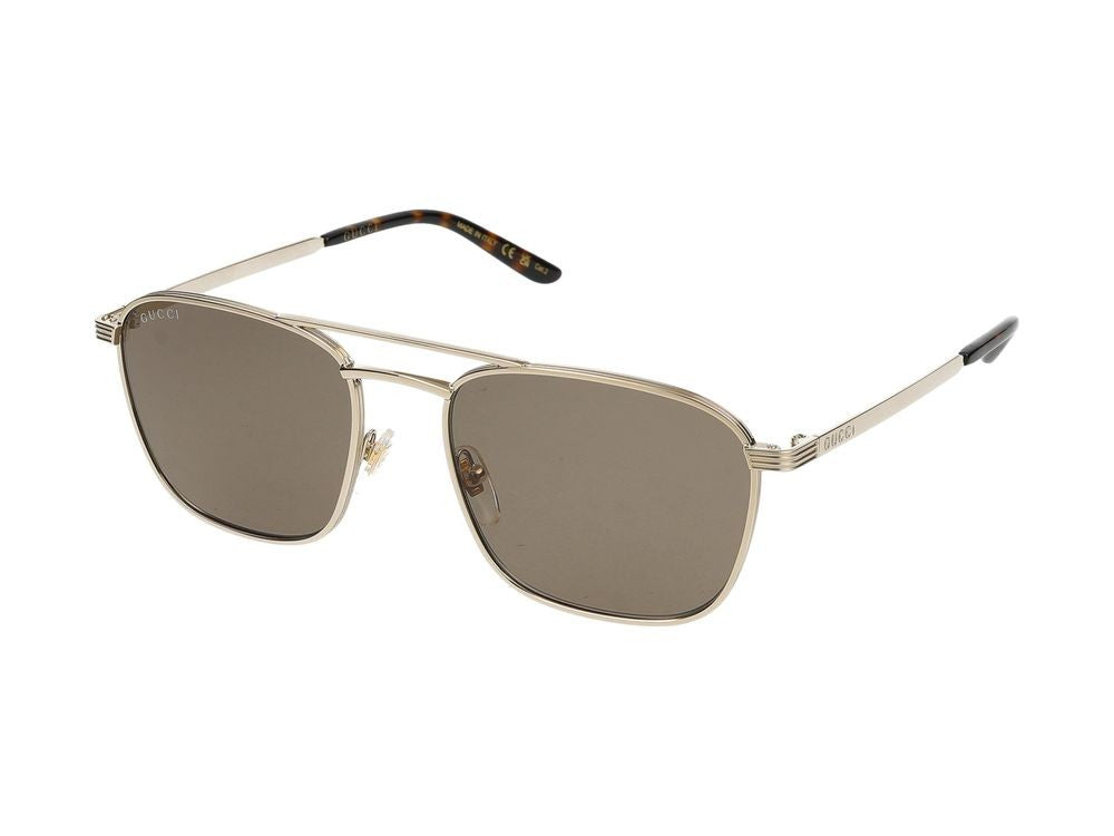 Gucci Gold-Finish Square Frame Sunglasses With Double Bridge Technology