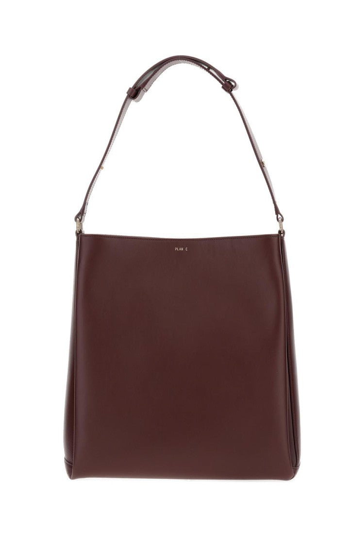 Plan C Bordeaux Leather Shopper Bag With Adjustable Handle