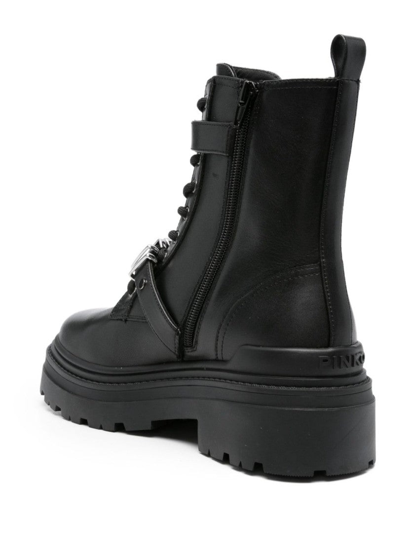 Pinko Lace-Up Ankle Boots With Decorative Buckles