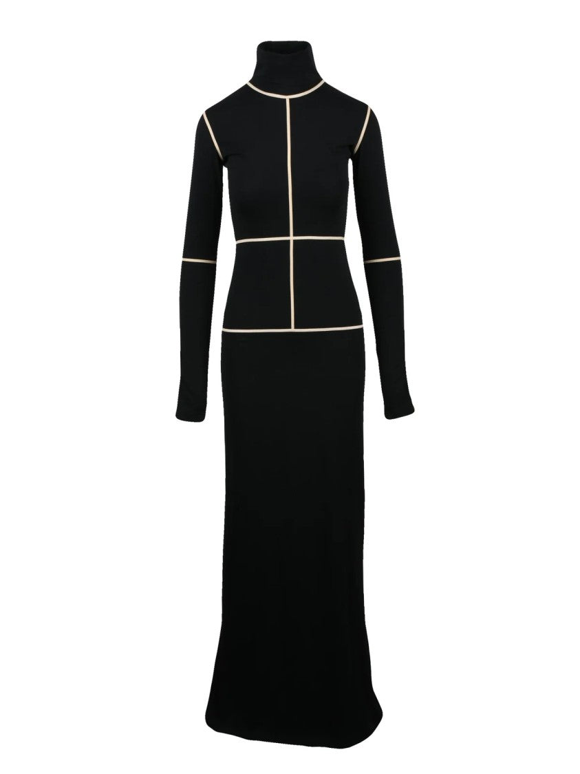 Mm6 By Maison Margiela Long Fitted Maxi Dress With Geometric Seam Design