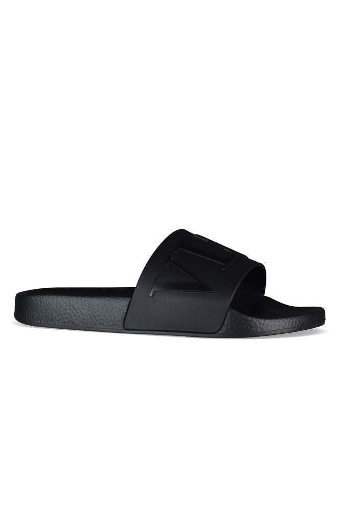 Valentino Garavani Black Rubber Flip-Flops With Raised Logo Detail