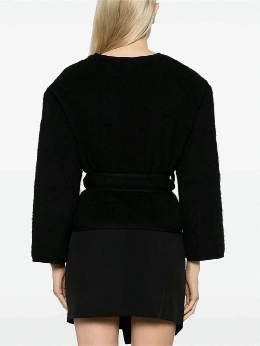 Baserange Cropped Black Wool Jacket With Matching Belt
