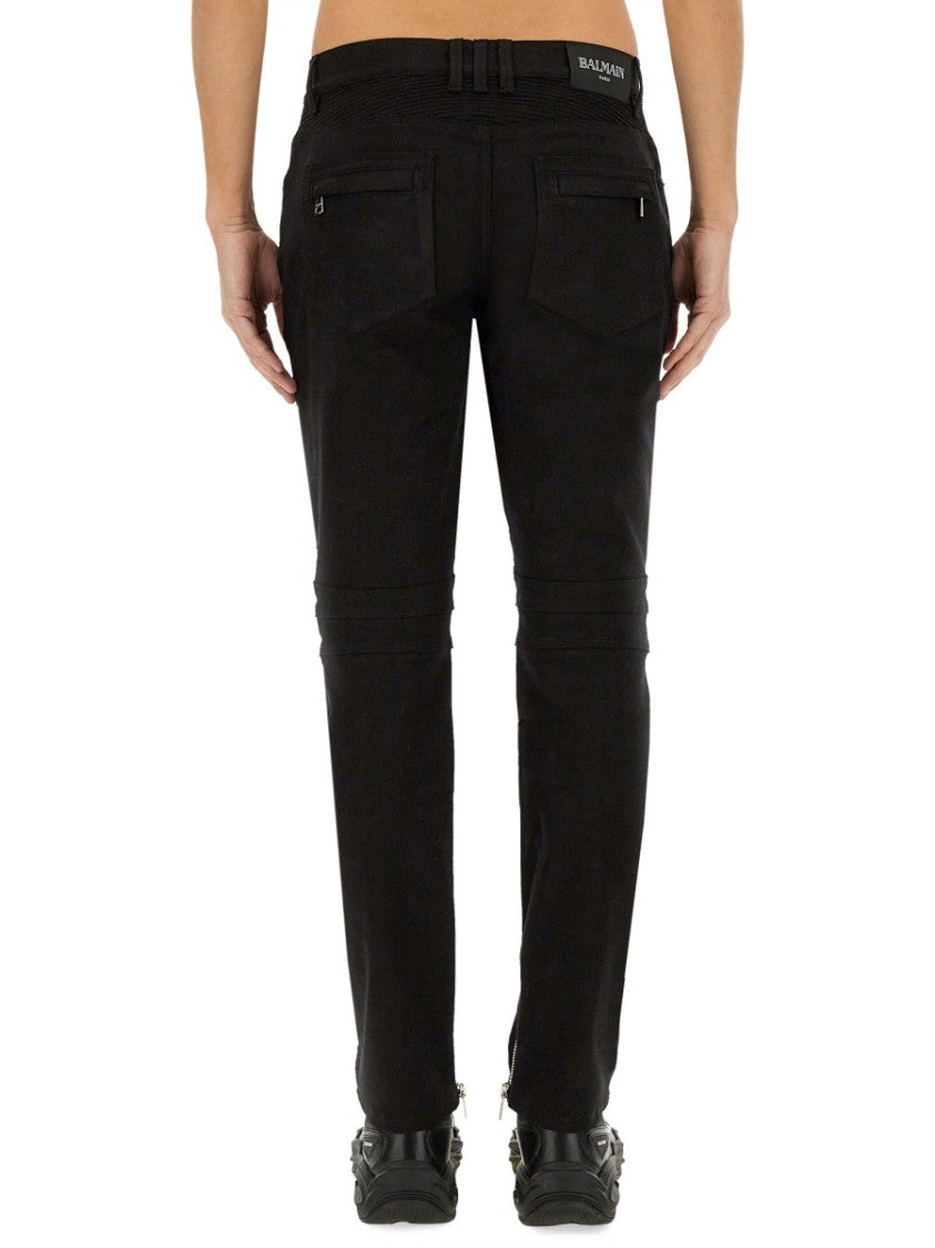 Balmain Slim-Fit Black Denim Biker Jeans