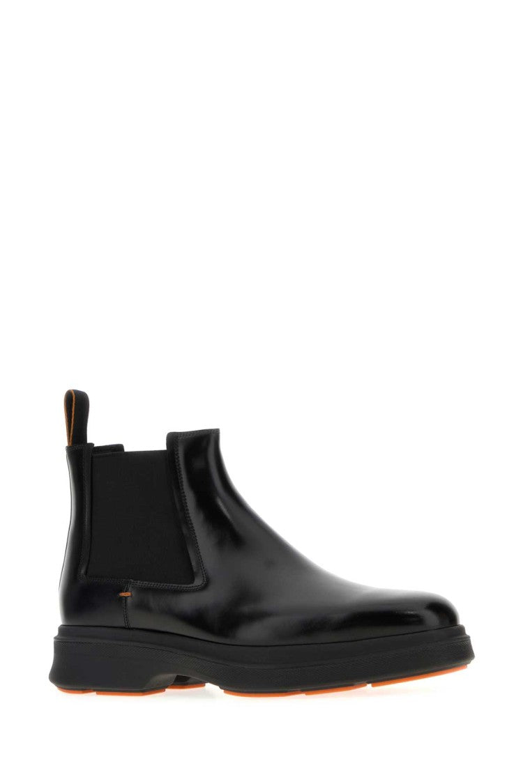 Santoni Black Leather Easy Nova Ankle Boots
