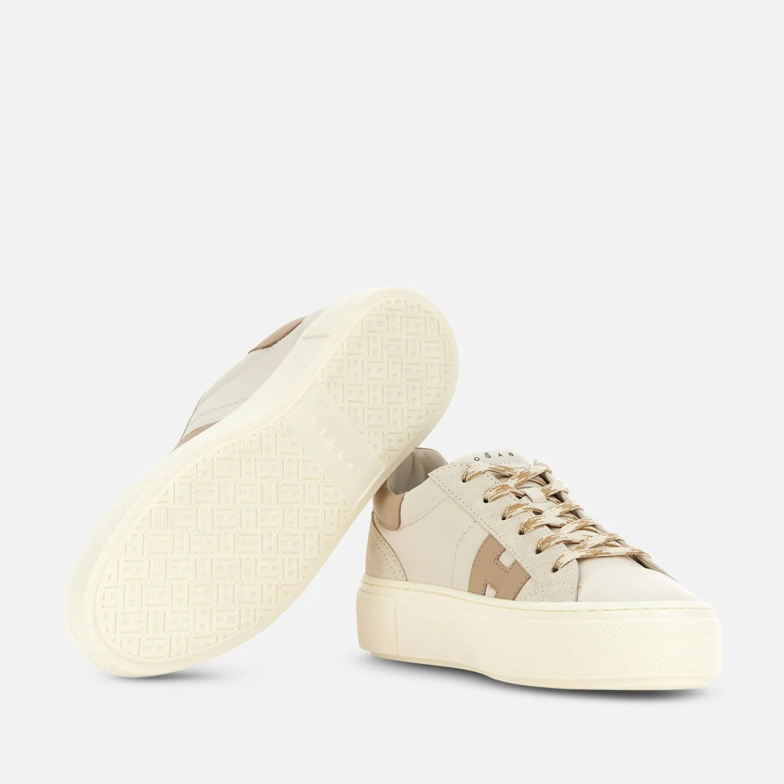 Hogan Ivory Taupe H705 Allacciato H Leather Lace-Up