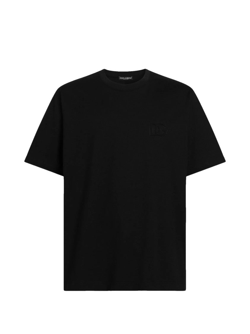 Dolce & Gabbana Black Cotton Embossed Logo T-Shirt