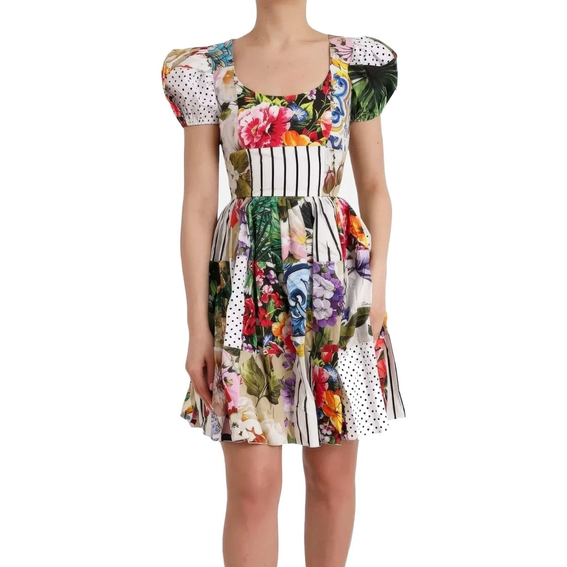 Dolce & Gabbana Patchwork Pattern Mini Dress With Flared Skirt