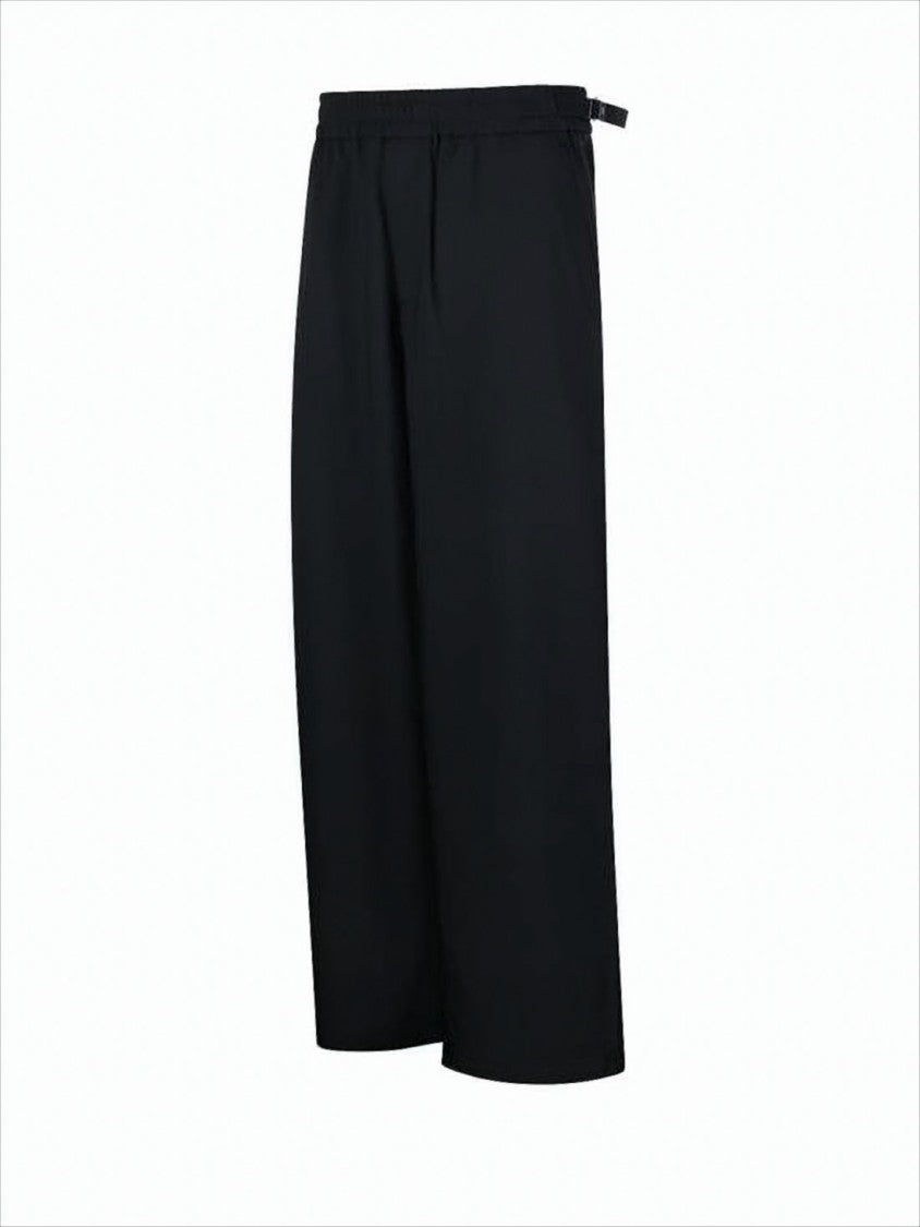 Ami Wide-Leg Wool Pants With Elastic Waistband
