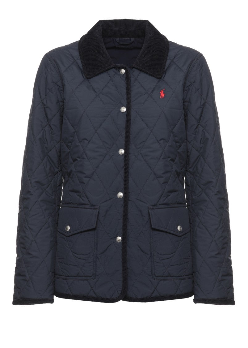 Polo Ralph Lauren Blue Quilted Velvet Detail Down Jacket