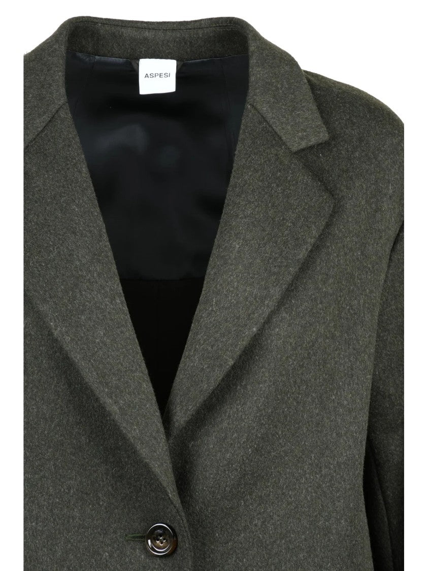 Aspesi Longline Tailored Coat With Notched Lapel And Button Closure
