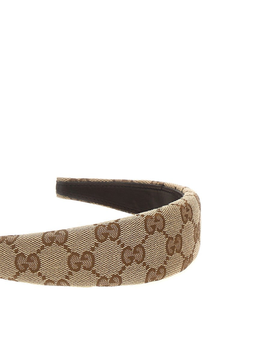Gucci Padded Beige Gg Pattern Headband With Leather Lining