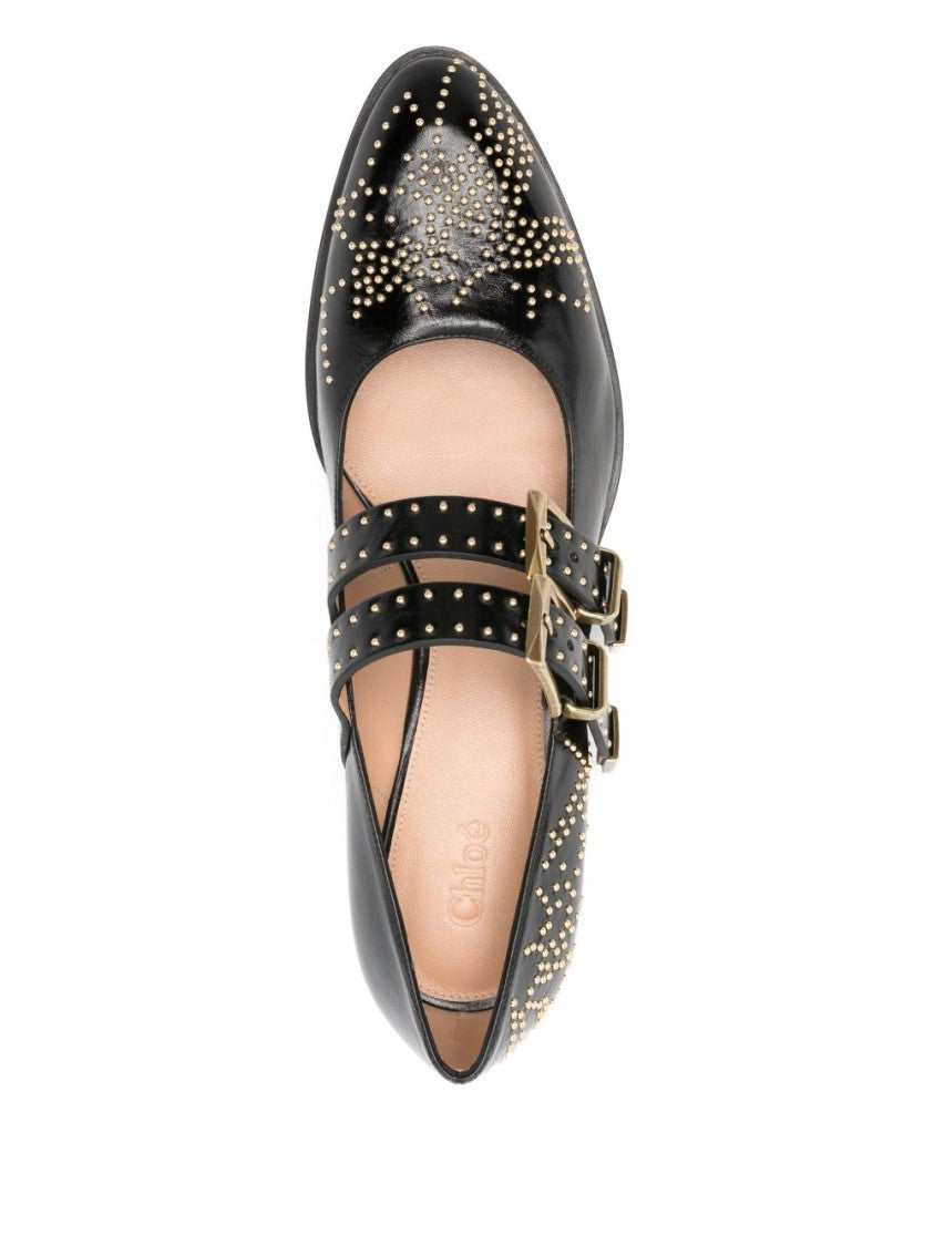 Chloé Glossy Black Lamb Leather Flats