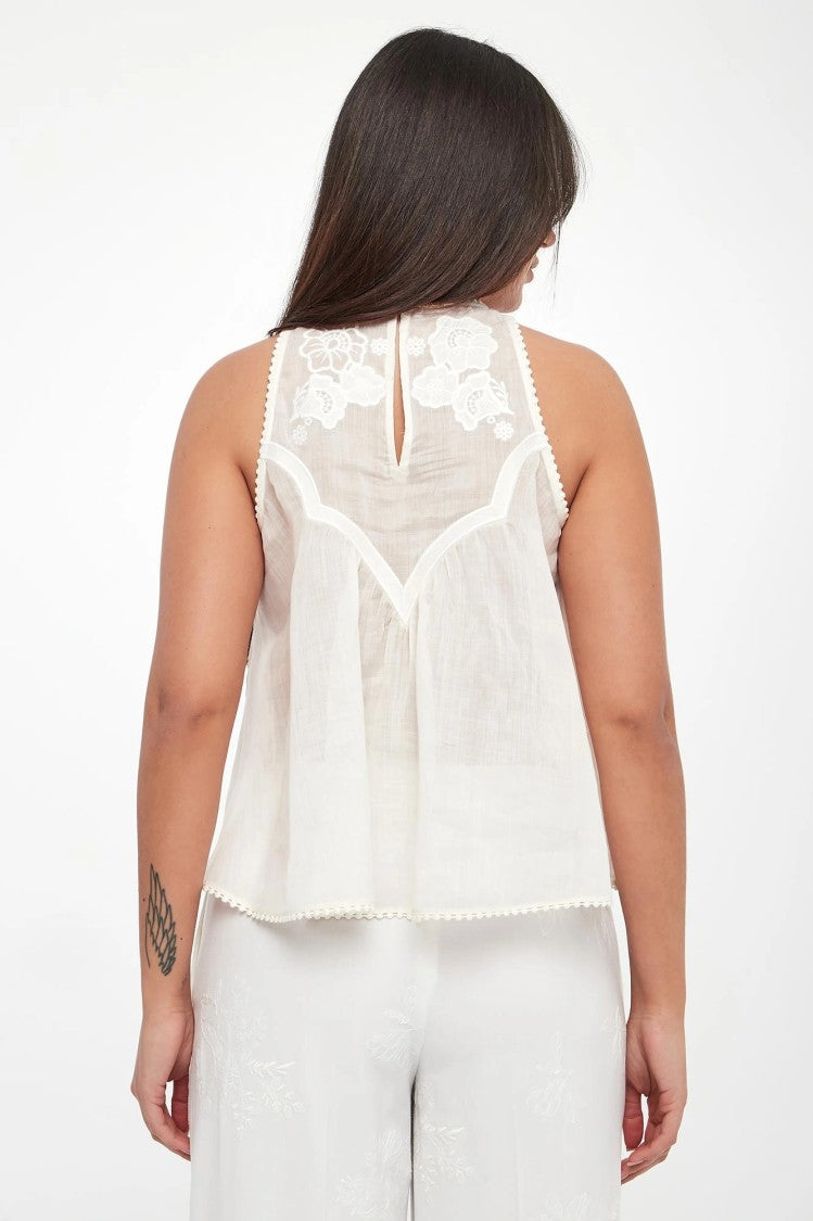 Twin-Set Sleeveless Flowing Top With Floral Lace Detailing