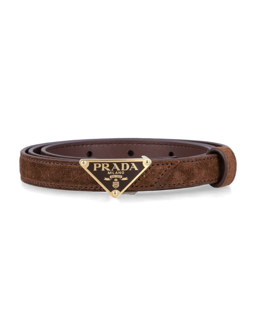 Prada Suede Belt With Triangle Logo Buckle