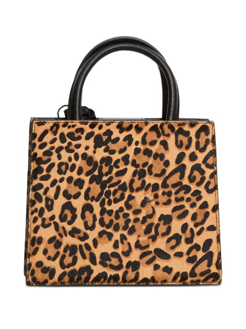 Mc2 Saint Barth Mini Structured Leopard Print Shopper With Black Trim