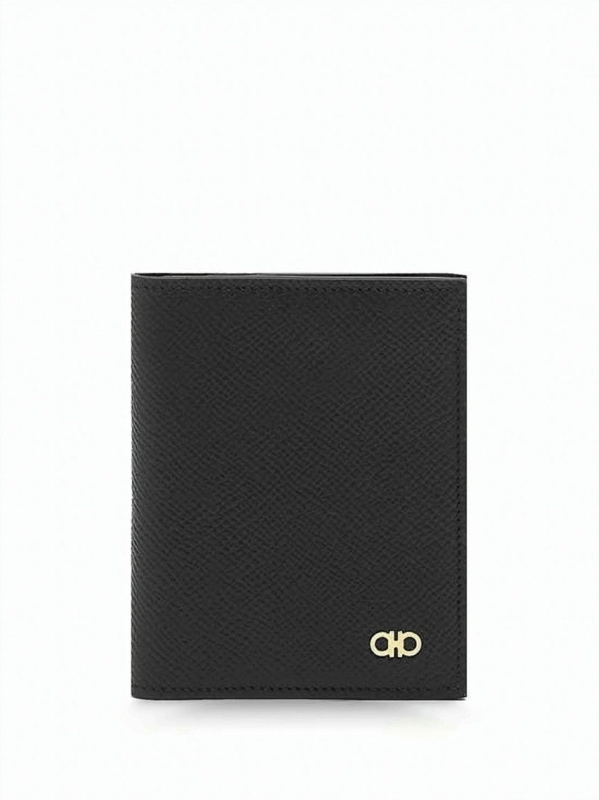Salvatore Ferragamo Textured Leather Bifold Card Wallet With Metallic Logo