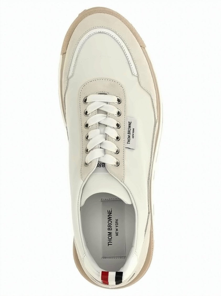 Thom Browne Tech Nylon And Calfskin Leather Trainer With Striped Pull Tab