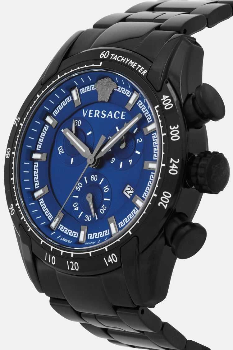 Versace V-Ray Chronograph Watch With Blue Dial And Steel Bracelet