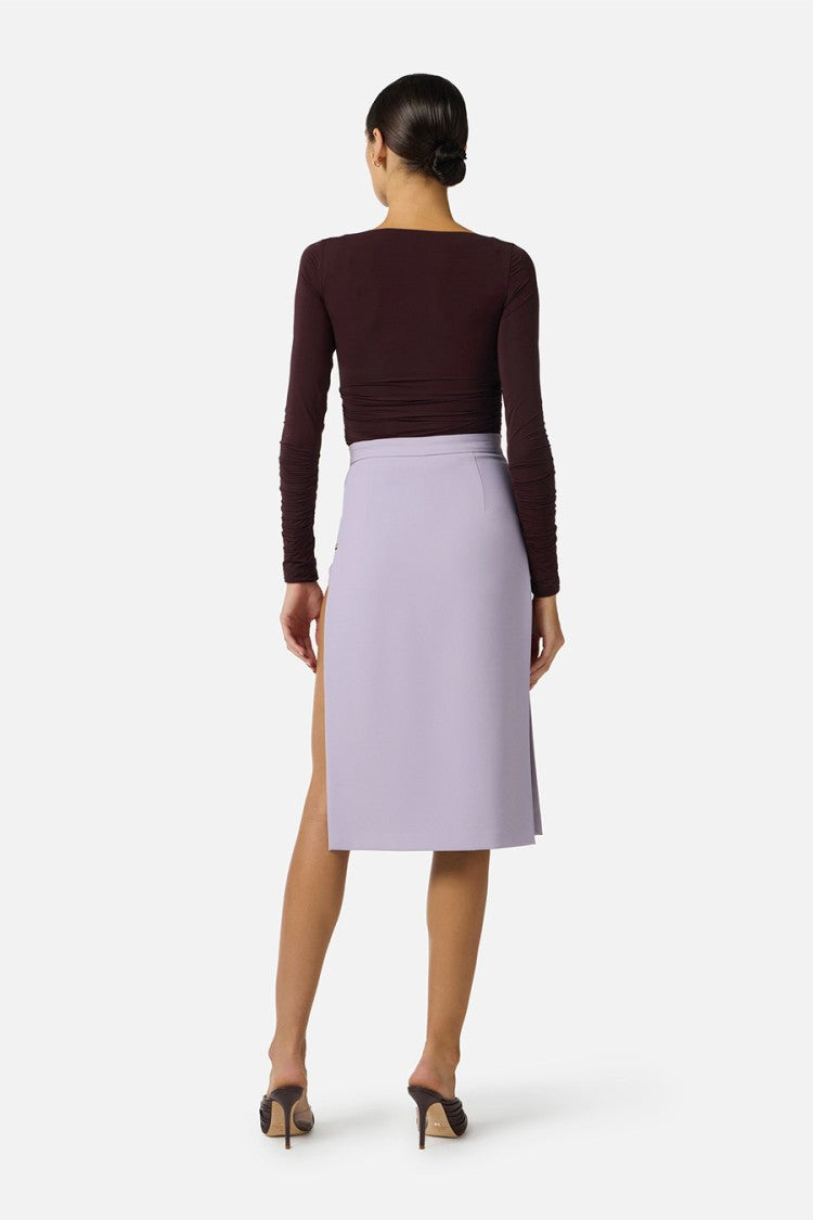 Elisabetta Franchi Brown V-Neck Ruched Wrap Ring Hardware Viscose-Blend Tank Top