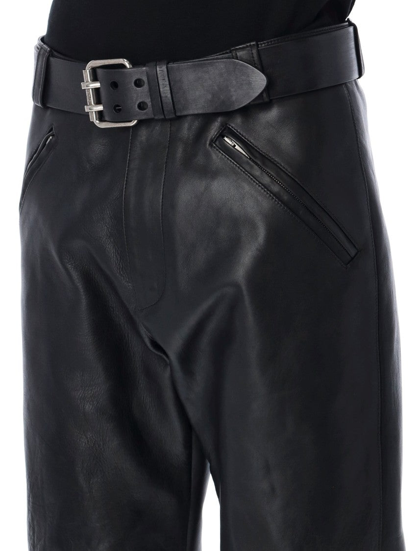Saint Laurent Saint Laurent Grained Leather Belted Pants