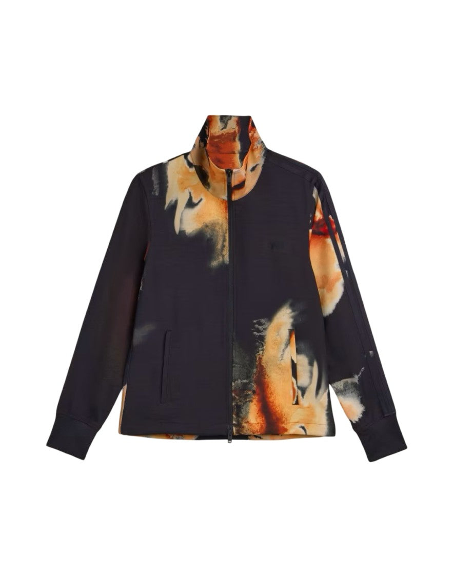 Y-3 Black Abstract Floral Print High-Collar Jacket