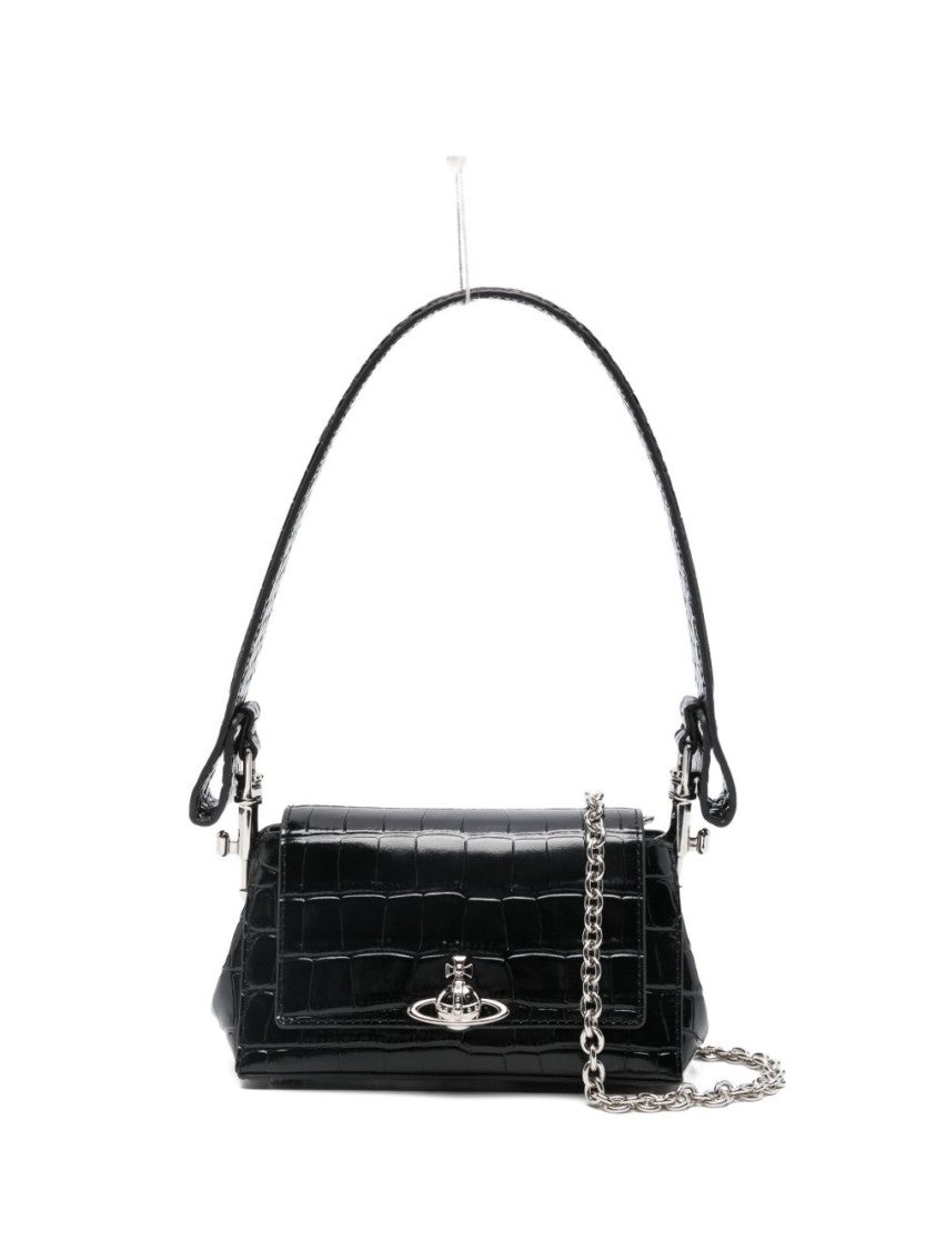 Vivienne Westwood Black Croc-Effect Top Handle Bag