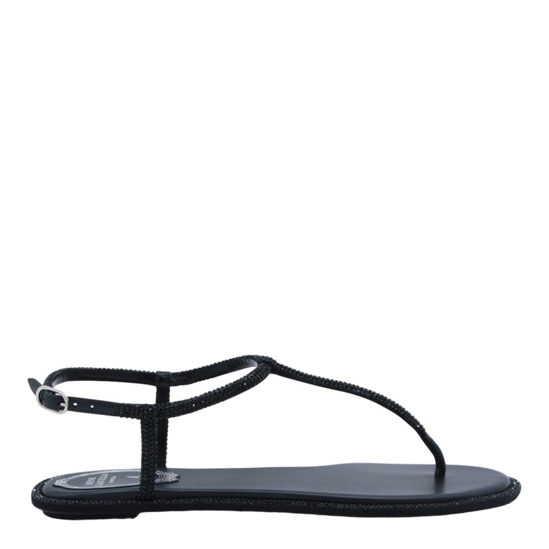 René Caovilla Black Flat Sandals With Embellished Straps