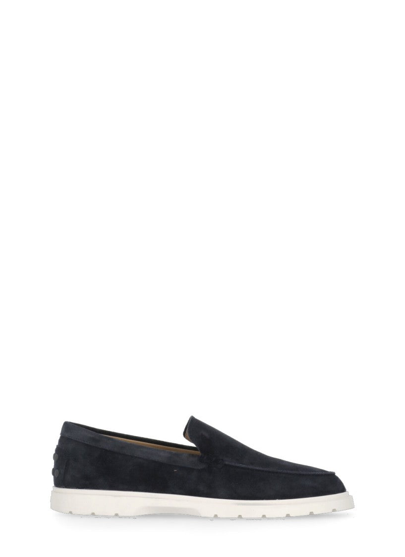 Tod's Blue Embroidered Logo Loafers