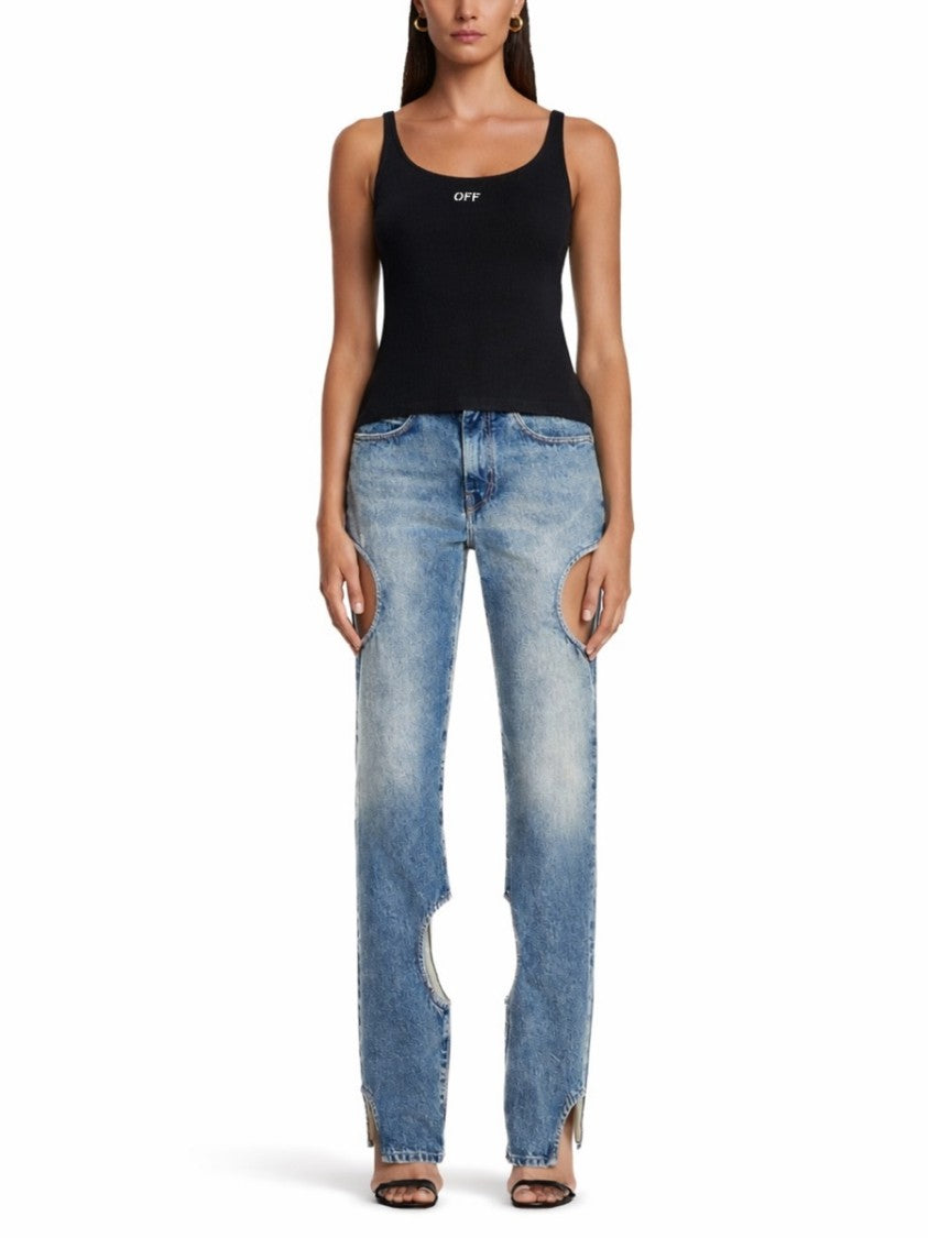 Off-White Logo Cotton-Blend Ribbed Tank Top