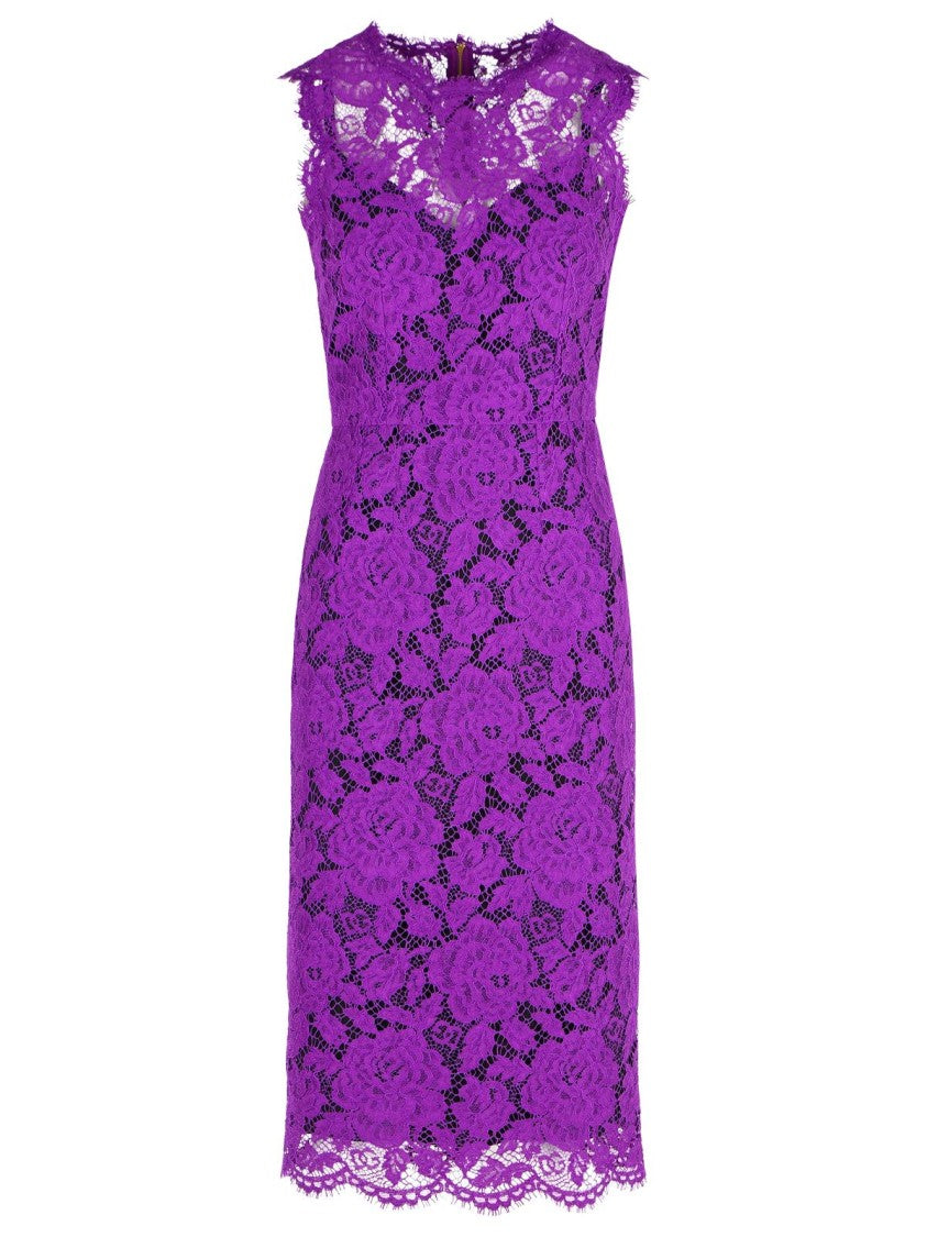 Dolce & Gabbana 'Longuette' Purple Stretch Lace Dress