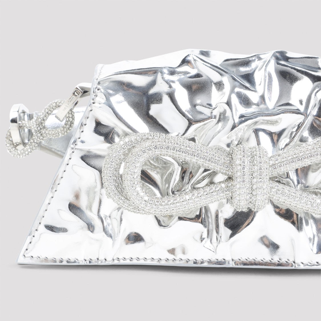 Mach & Mach Double Bow Samantha Silver Leather Shoulder Bag