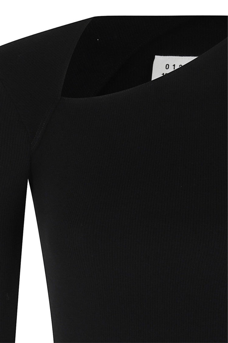Mm6 By Maison Margiela Black Asymmetrical Ribbed Trim Cotton-Blend Top