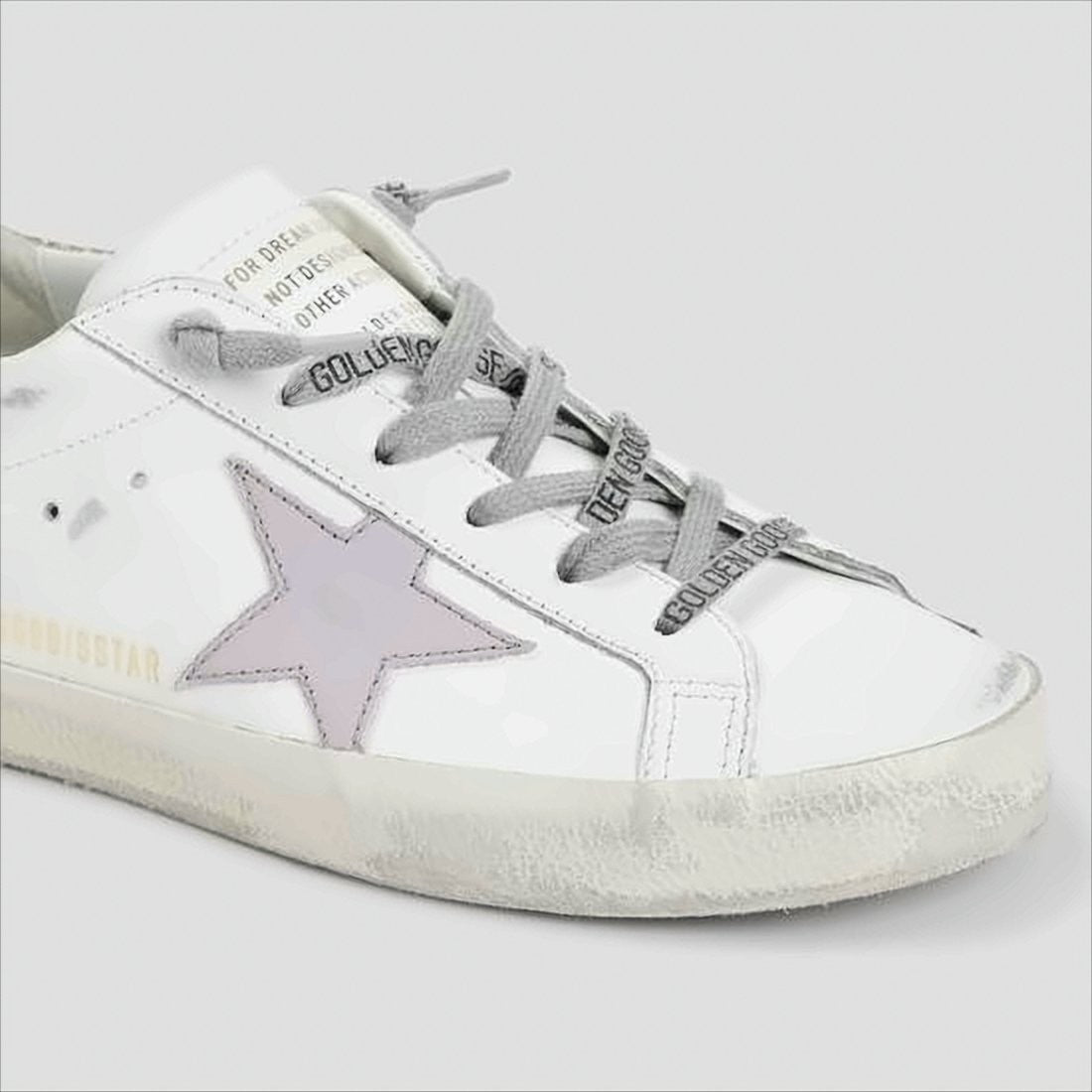 Golden Goose Distressed White Leather Sneakers With Pink Star Detail