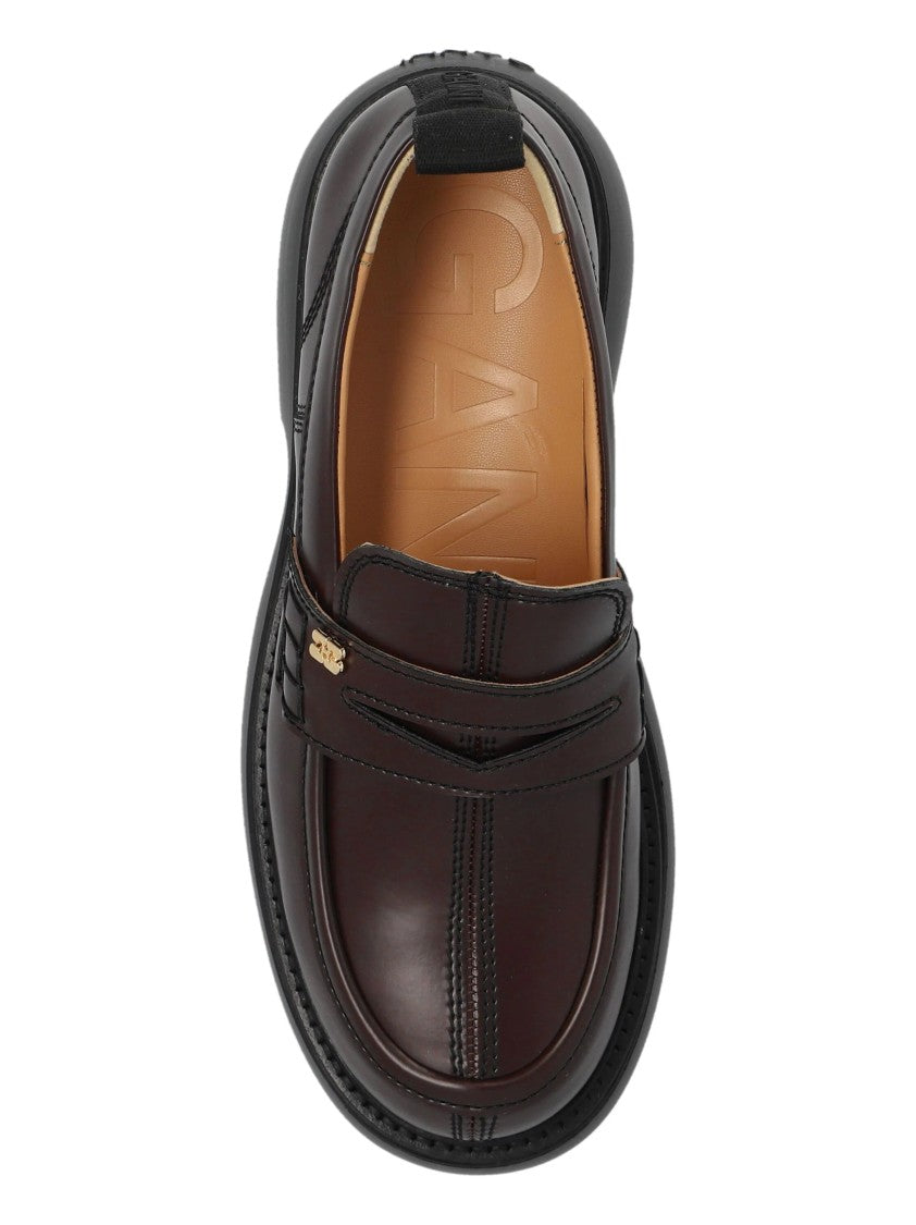 Ganni Brown Everyday Loafer Polished Penny Strap Recycled Leather Loafers