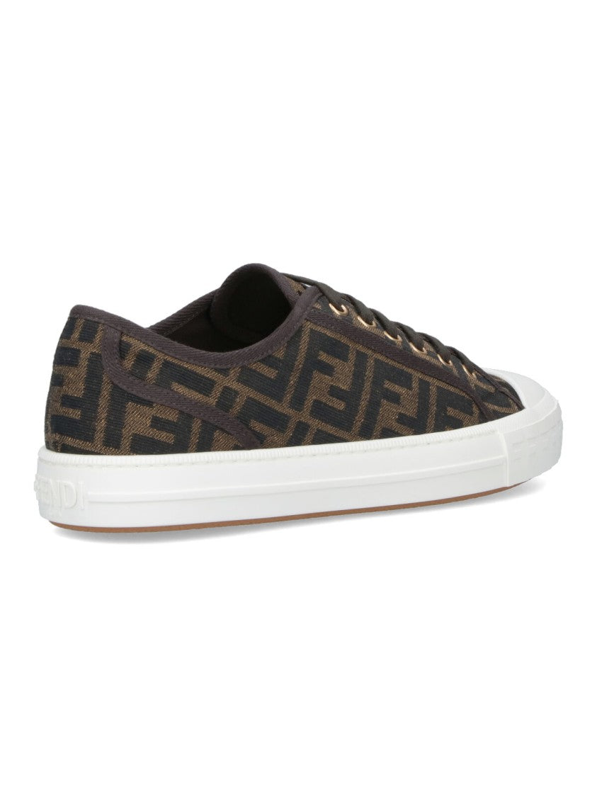 Fendi Brown Ff Jacquard Low-Top Sneakers