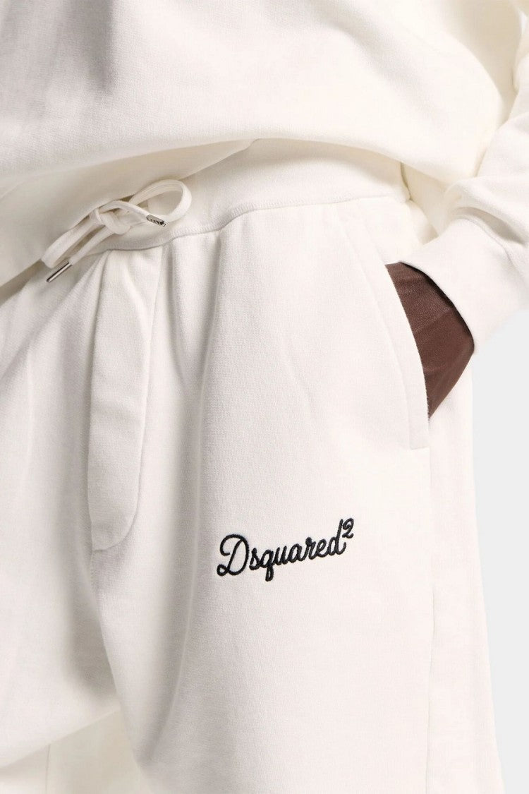 Dsquared2 White Drawstring Waist Cursive Logo Cotton Shorts