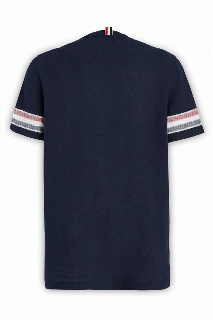 Thom Browne Short-Sleeved Black T-Shirt With Striped Detailing