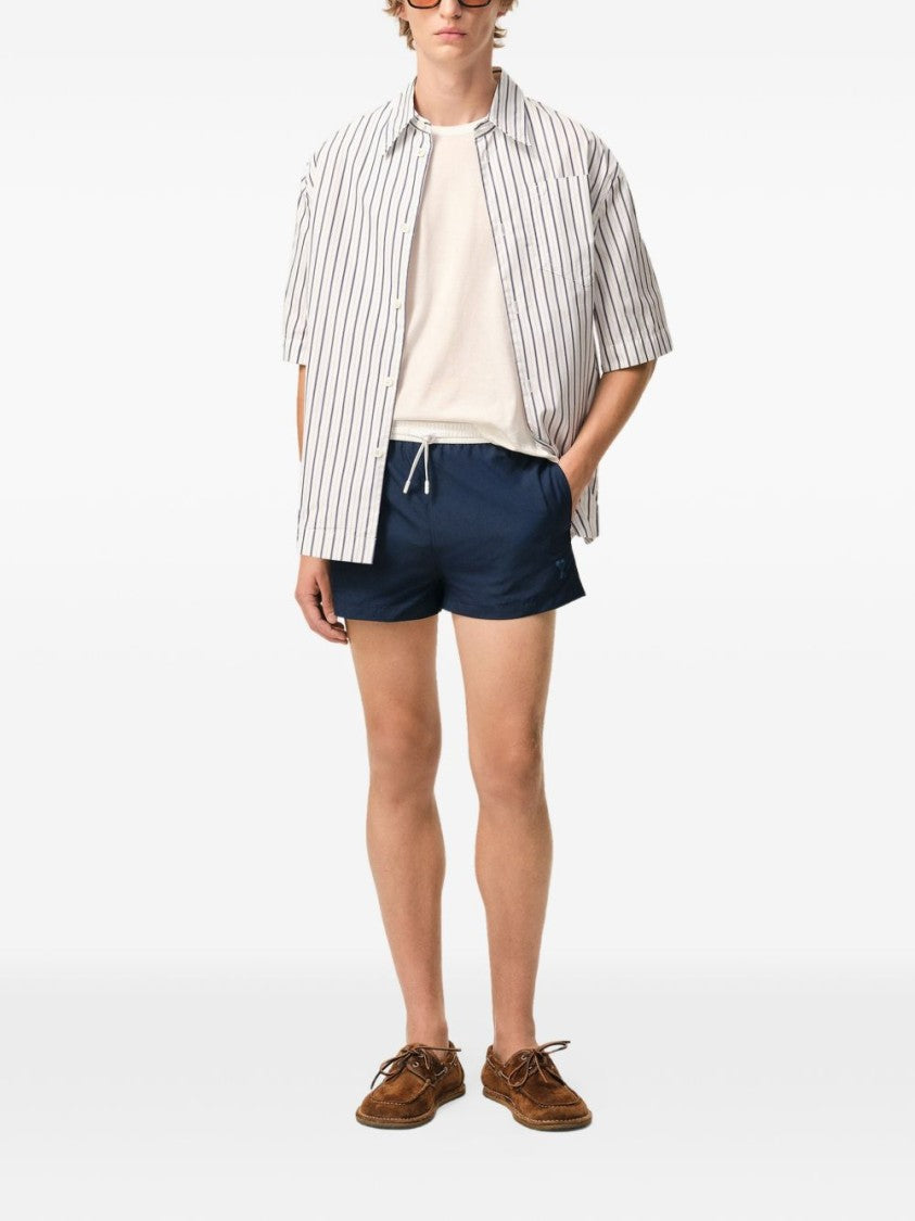 Ami Paris Navy Blue Slim Fit Shorts With Contrasting Drawstring Waistband