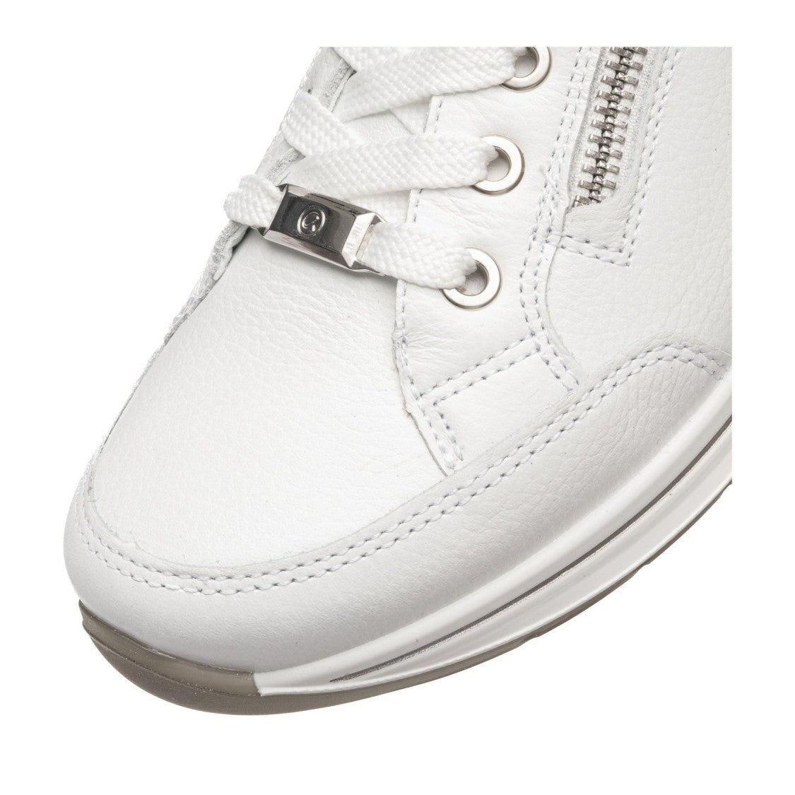 Ara White Osaka Minimalist Zipper Leather Sneakers