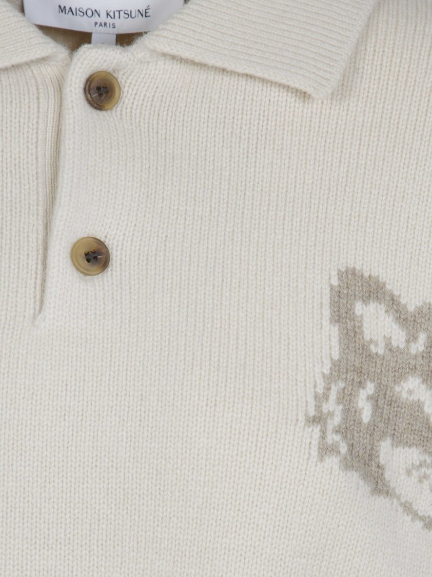 Maison Kitsuné Intarsia Fox Head Merino Wool Polo Sweater