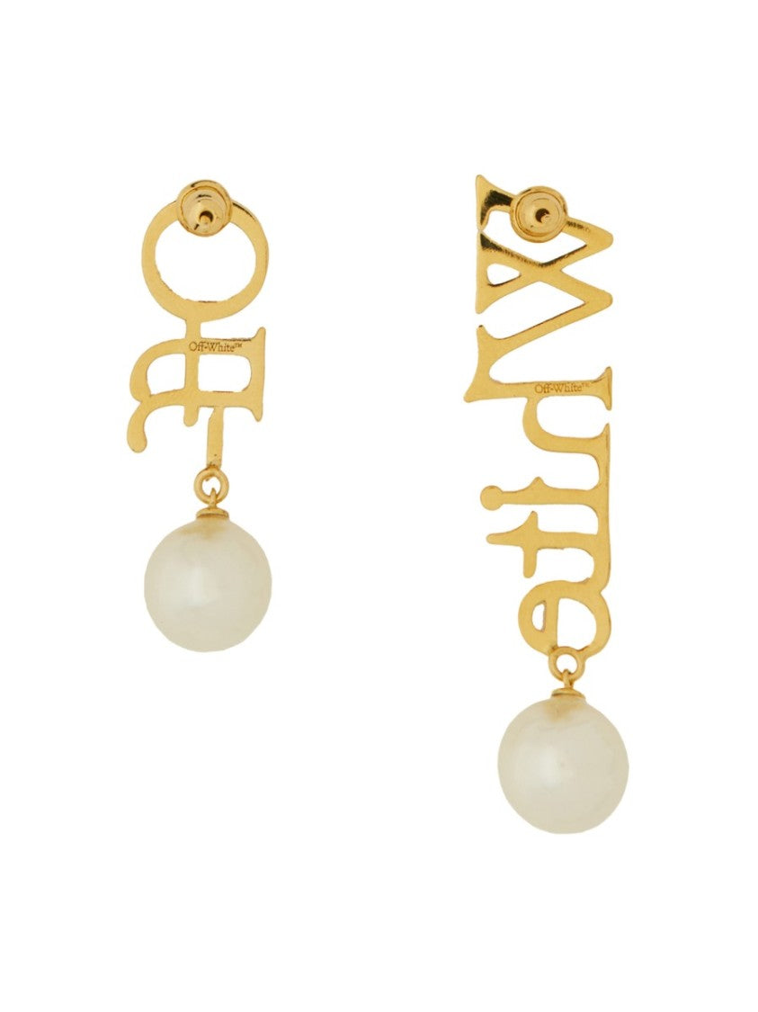 Off-White Gold-Tone Brass Earrings With Signature Off-White Script