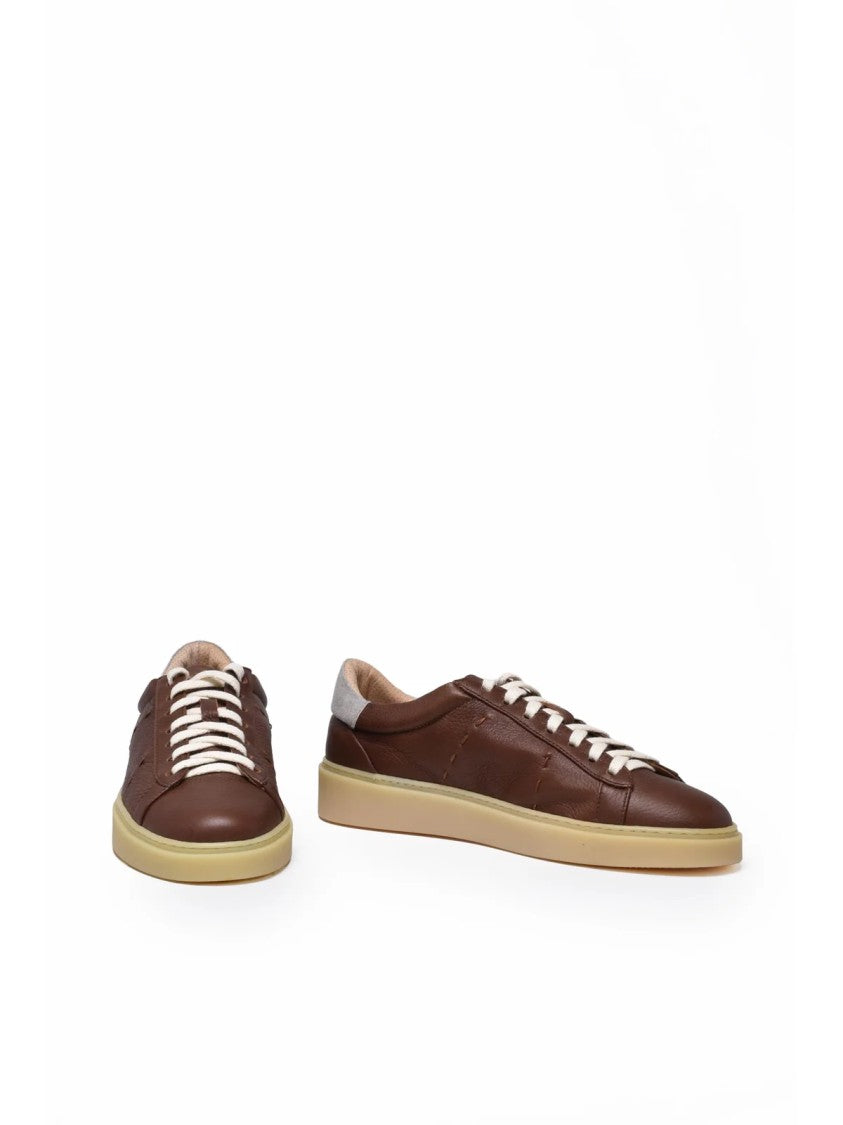 Eleventy Brown Men Leather Sneakers