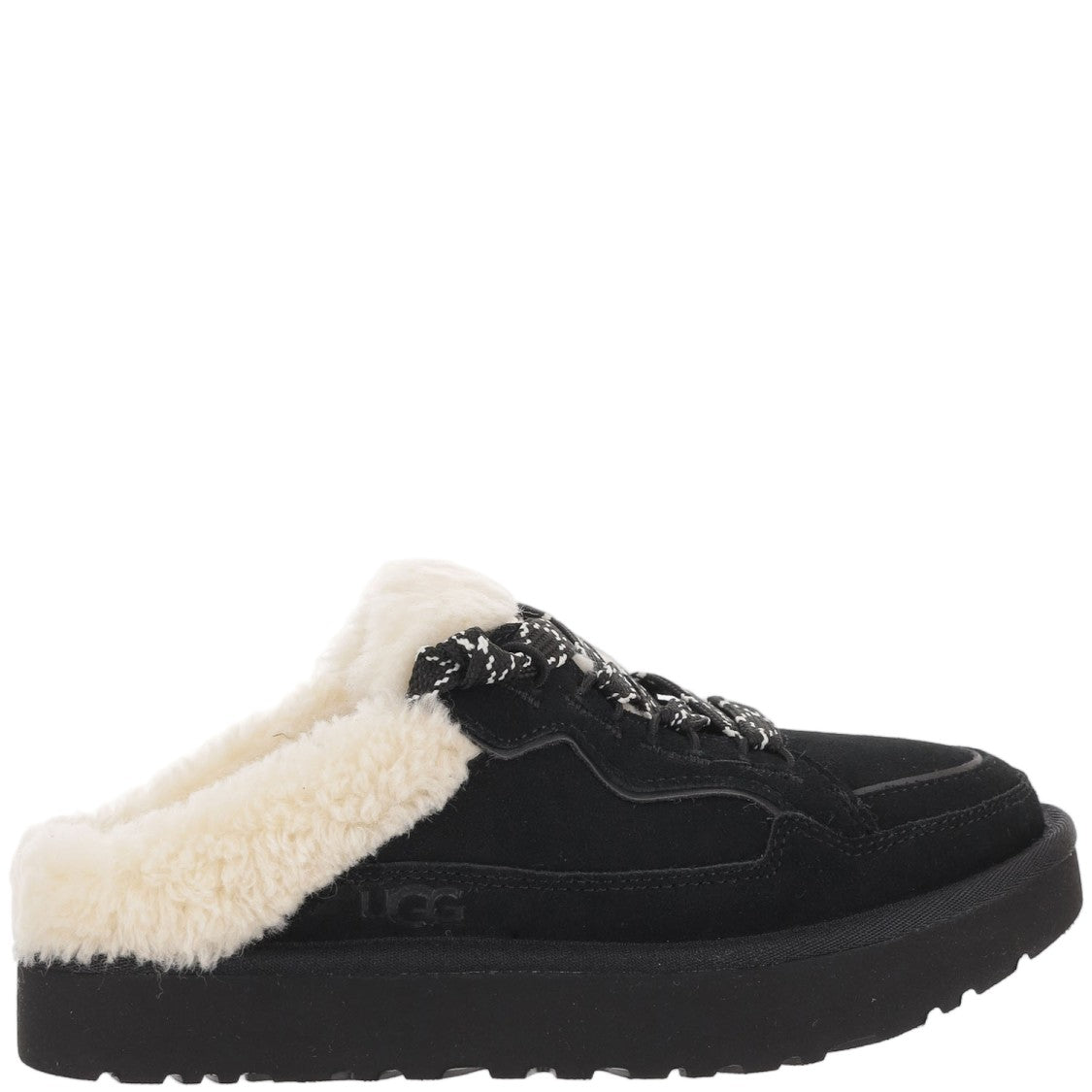 Ugg Black Suede Flats With Cream Shearling Lining