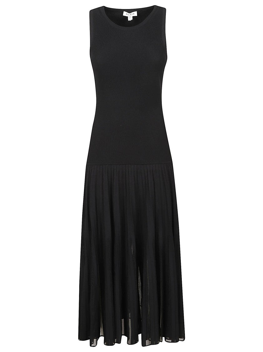 Alaïa Sleeveless Midi Dress With Fitted Bodice And Pleated Skirt